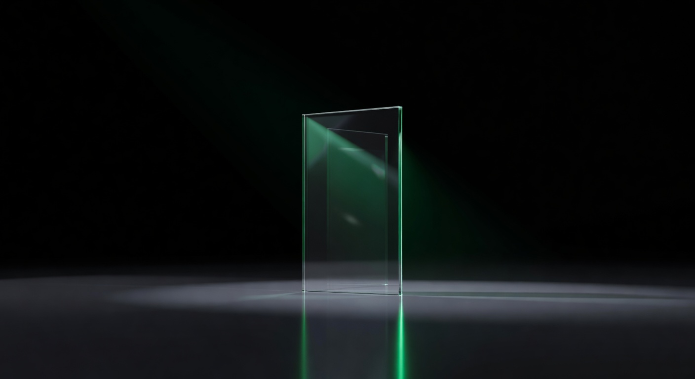 Transparent glass panel on dark surface symbolizing public trader profiles and full performance transparency