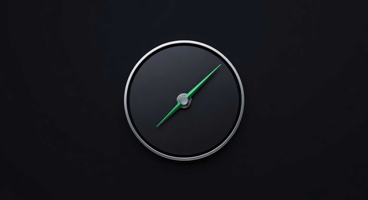 Precision gauge with an emerald indicator needle symbolizing the unforgiving accuracy required in verifiable options execution