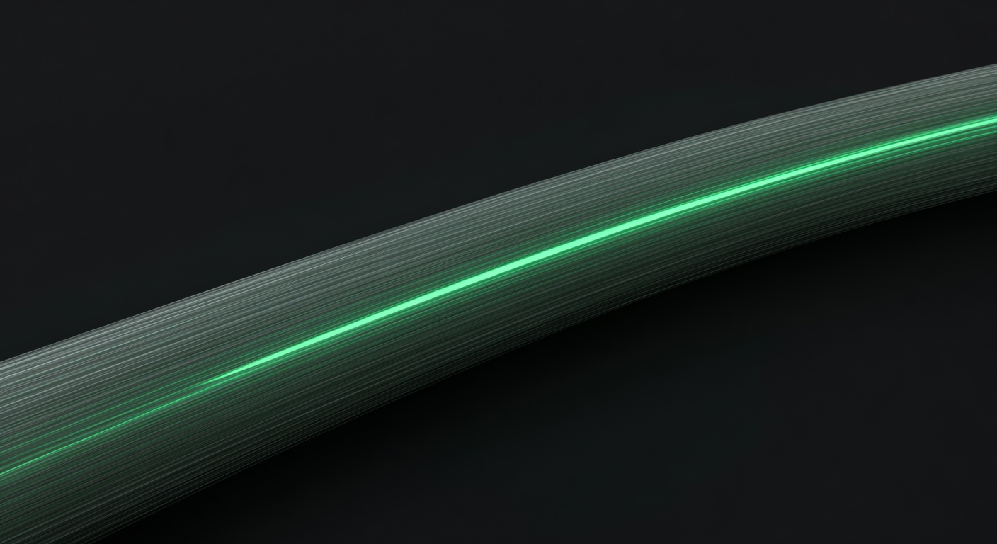 Fiber optic cable with green light pulse representing low-latency trade signal routing in the new execution engine