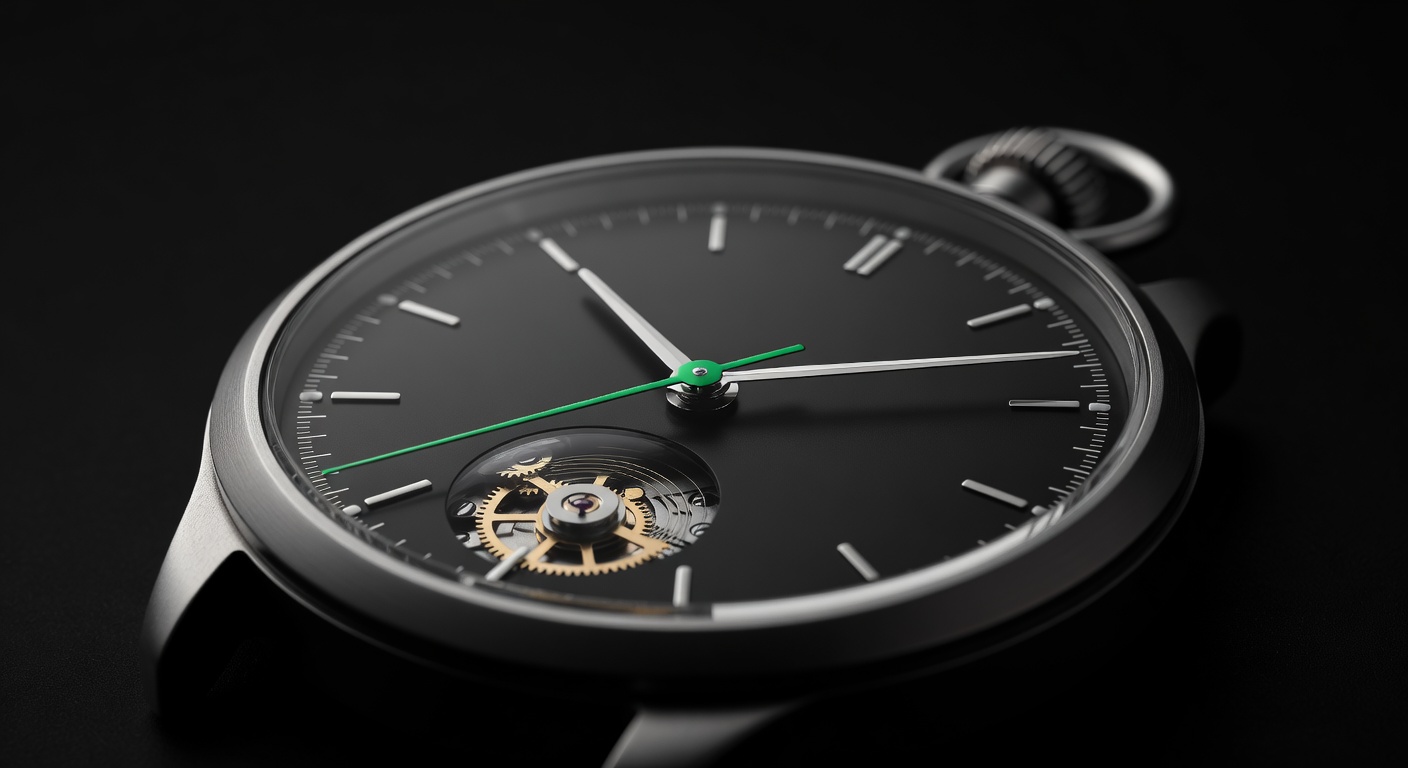 Stopwatch with green second hand symbolizing faster trade execution and tighter fills for copy trading followers