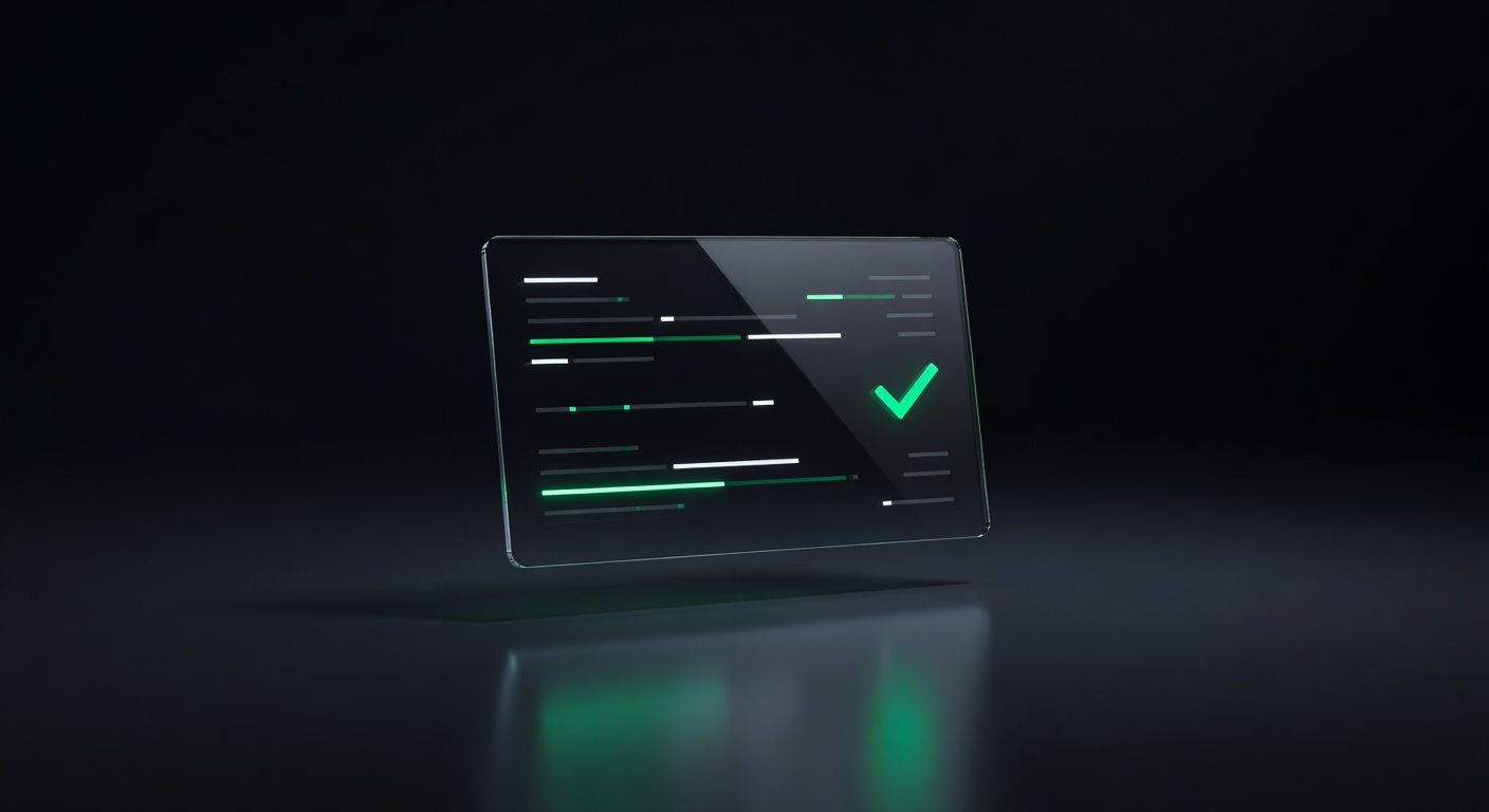 Abstract glass profile card representing a public trader page with broker-verified performance metrics on a dark background